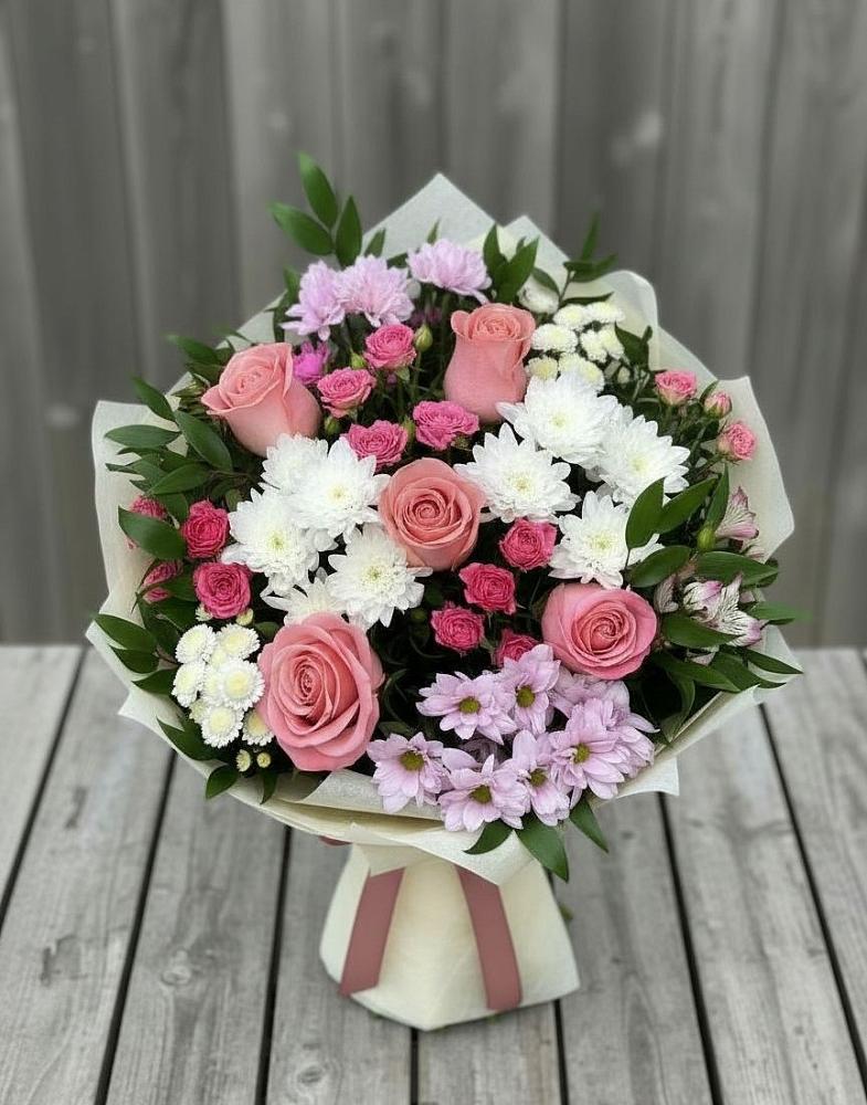 Букет цветов из: Альстромерии, Гвоздики, Розы и Хризантемы в Марков Лес