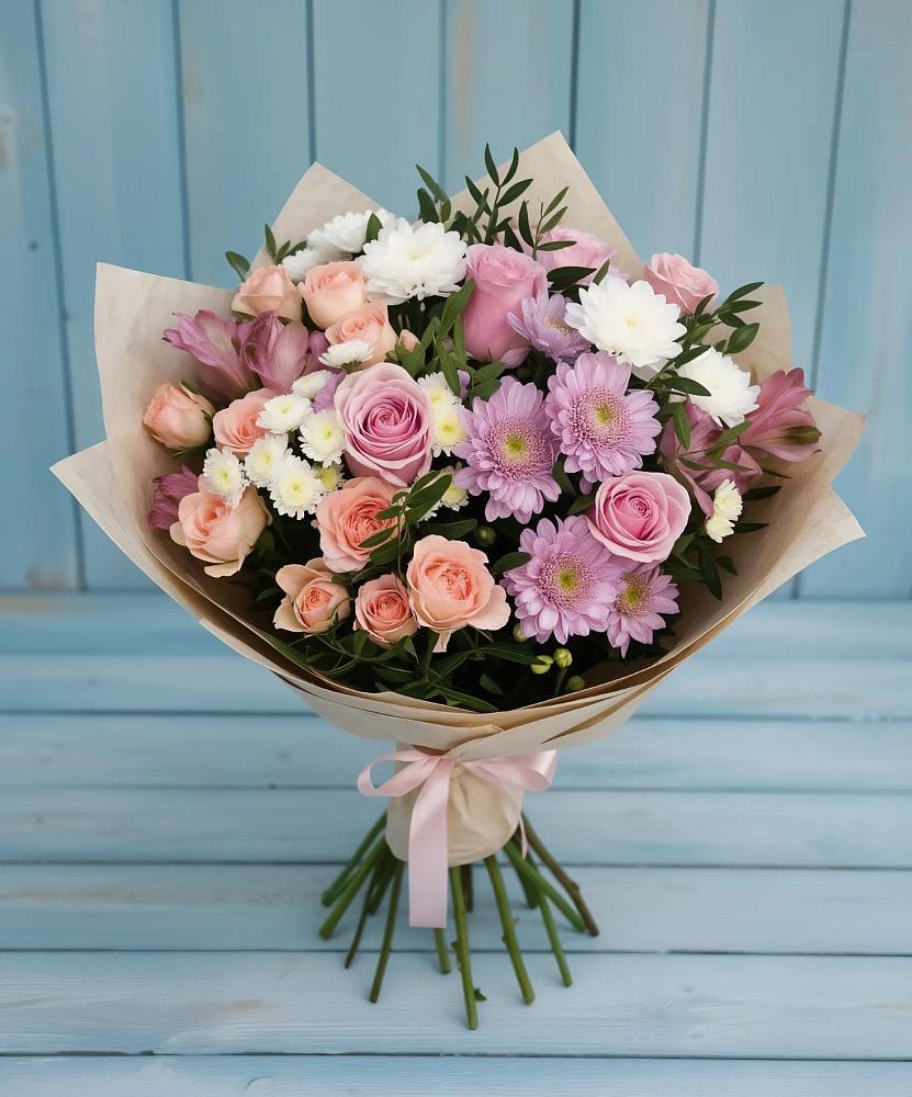 Букет цветов из: Хризантемы, Розы и Альстромерии в Марков Лес