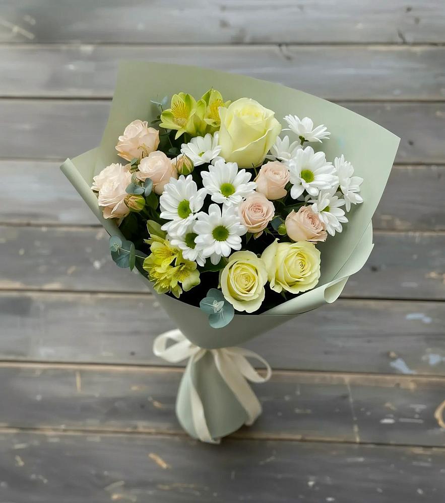 Букет цветов из: Альстромерии, Розы и Хризантемы в Марков Лес