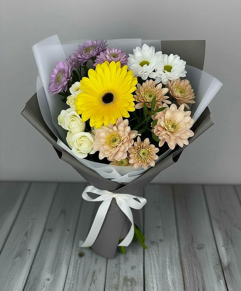 Букет цветов из: Розы, Герберы и Хризантемы в Марков Лес