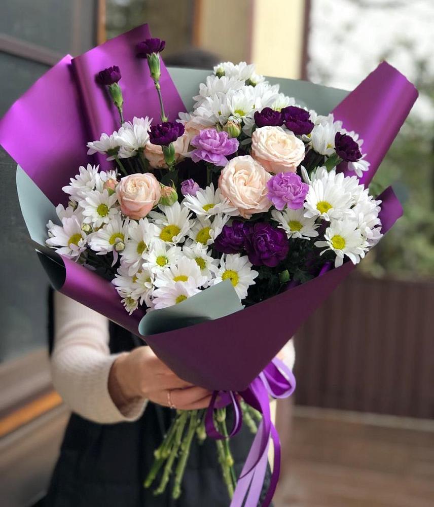 Букет цветов из: Хризантемы, Гвоздики и Розы в Марков Лес