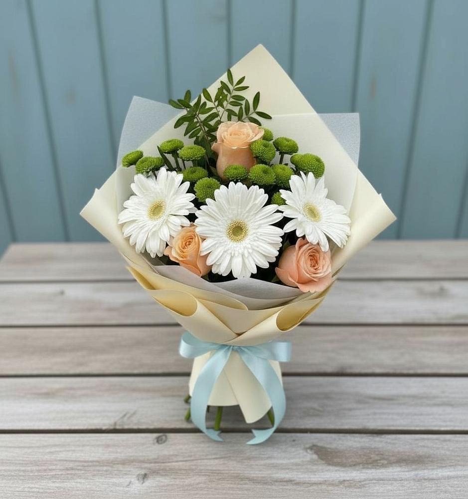 Букет цветов из: Герберы, Розы и Хризантемы в Марков Лес