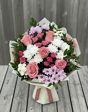 Букет цветов из:  Альстромерии, Гвоздики, Розы и Хризантемы в Марков Лес