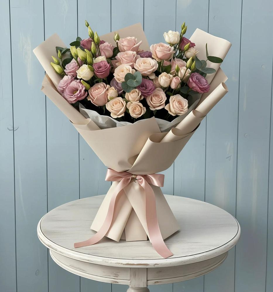 Букет цветов из: Розы и Лизиантусы в Марков Лес