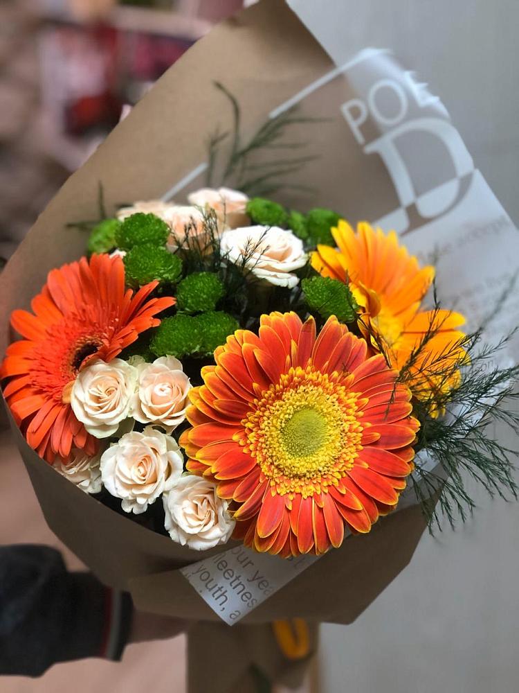 Букет цветов из: Герберы, Хризантемы и Розы в Марков Лес